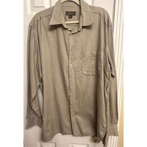 Ermenegildo Zegna Mens XL Long Sleeve Button Down Shirt Tan Micro Check Italy